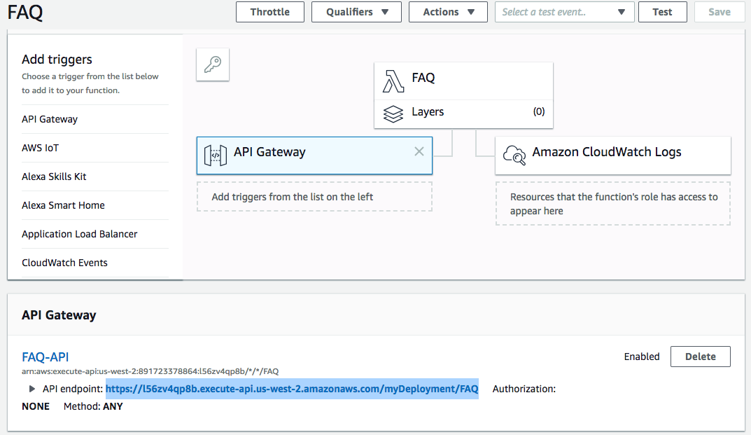 AWS: API Gateway endpoint invoking Lambda function - 2020
