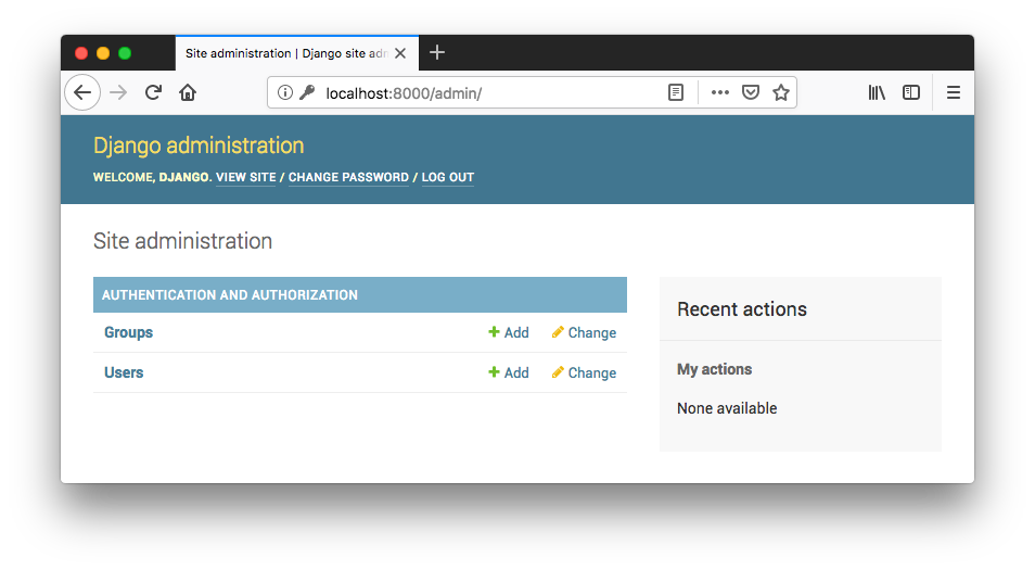 Run django server. Django admin POSTGRESQL.